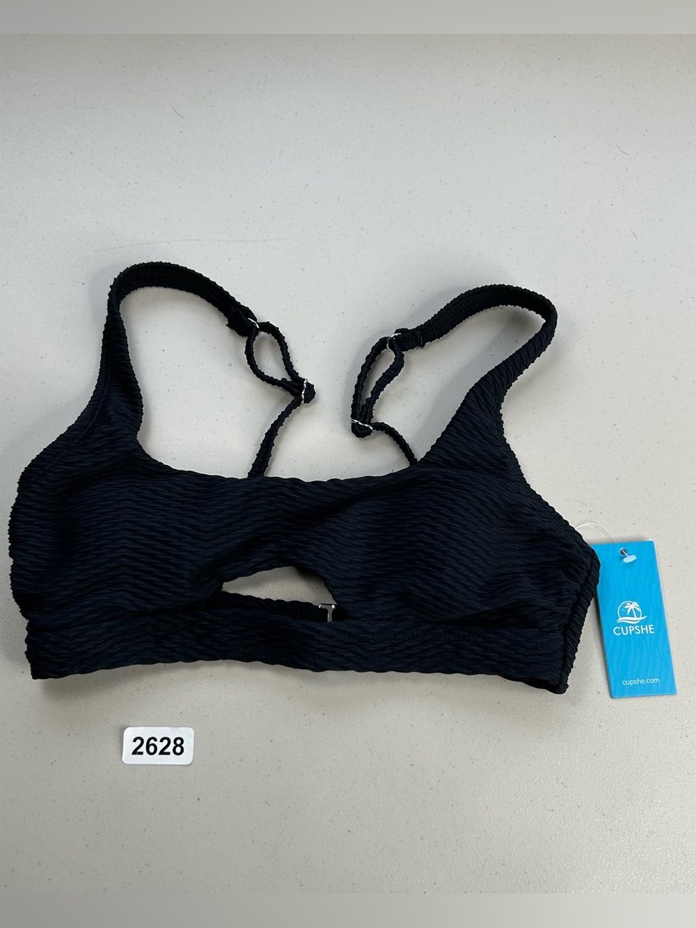 Cupshe Black Textured Cutout Bikini Top